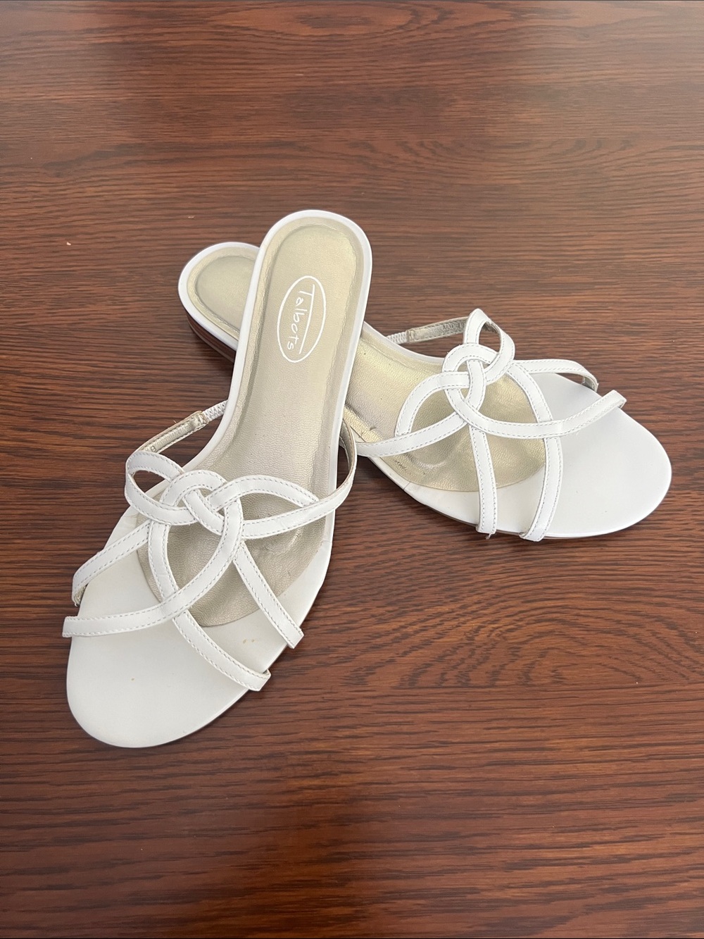 Talbots White Knot-Detail Slide Mules